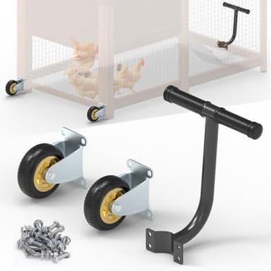 Chiligent Chicken Coop Wheels Kit, 2 Pack 4" Fixed Caster Wheels & A Pull Handle, Fit for Mobile Chicken Cage, Chicken Tractor & Poultry House, Portable Chicken Coop Accessories, Easy to Use