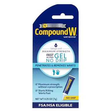 Compound W Maximum Strength Wart Remover with Salicylic Acid, Fast-Acting Gel Plantar Wart Remover Works on Common & Plantar Warts, 0.25 Oz