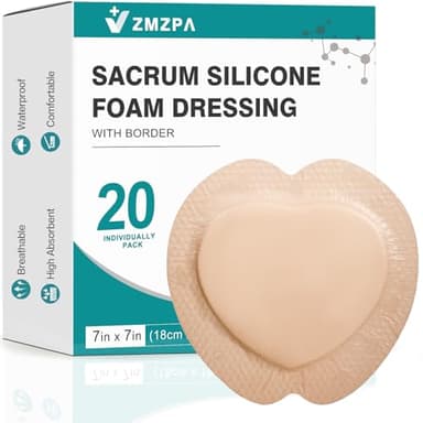 Sacral Foam Dressing, Sacrum Silicone Foam Dressing with Border, 7x7 Large Bandage for Bed Sores On Buttocks, Super Absorbent Pressure Sore Prevention Pads, Waterproof & Breathable Wound Dressing (20)