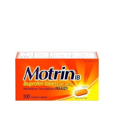 Motrin IB, Ibuprofen 200mg Tablets, NSAID Pain Reliever & Fever Reducer for Headache, Backache, Muscular Aches, & Menstrual Cramps, Over-The-Counter Pain Relief Medicine, 100 ct