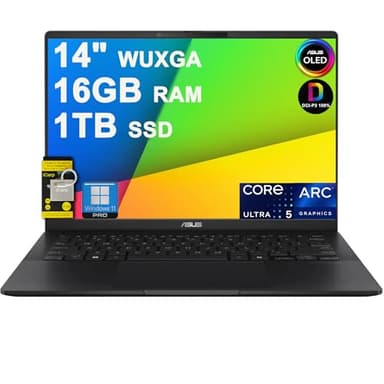 ASUS Vivobook S 14 Laptop for Creator Designer Business Professional Lightweight 14" OLED AI-Powered Intel 8-core Ultra 5 226v (>Ultra 7 155H) 16GB RAM 1TB SSD Win11Pro ICP Hub Copilot+ PC