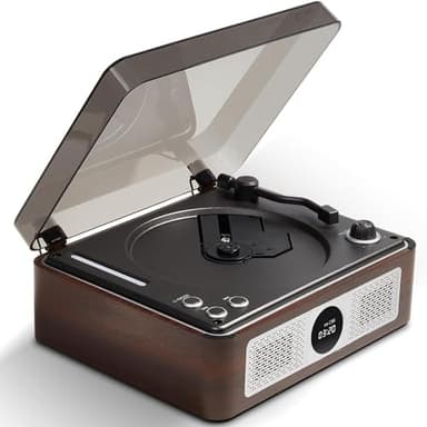 THINKYA Y11 Retro CD Player with Bluetooth, Portable Desktop CD Player for Home with Dual HiFi Speakers & Remote Control, USB/AUX/SPDIF Output, Brown