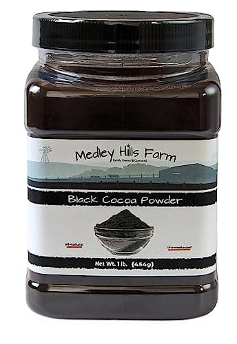 Black cocoa powder by Medley hills farm 1 Lb. in Reusable Container - Great Black cocoa powder for baking - Dutch Processed - Unsweetened