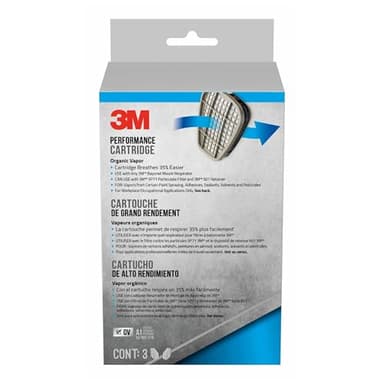 3M Organic Vapor Performance Cartridge, 3 Pairs, For Use With 3M 6000, 6500 & 7500 Series Facepieces, NIOSH-APPROVED OV For Use Against Certain Organic Vapors, Easy-To-Attach Design (6001P3-DC)