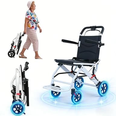 Foldable Wheelchairs for Adults,18lbs Lightweight Transport Wheelchair, Easy to Travel, Portable Travel Wheelchair for Seniors, Wheel Chair with Flip-up Armrest [US Fast Arrival] White
