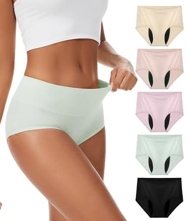 YESWEL Incontinence Underwear For Women, Reusable Washable Leak-proof Lightweight Briefs for Postpartum, Bladder Leak, 5 Pack (Multicolor01, Large)