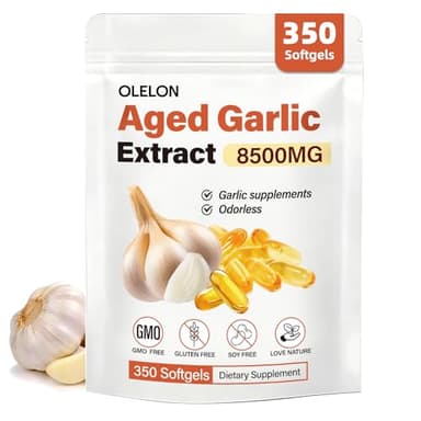 OLELON Aged Garlic Extract 350 Softgels - High Potency, Odorless, Non-GMO & Organic Garlic Supplement for Heart Health, Immune Support & Antioxidant Benefits