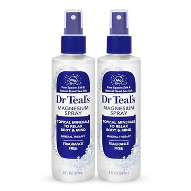 Dr Teal's Magnesium Spray with Natural Dead Sea Salt, Fragrance Free, 8 fl oz (Pack of 2)