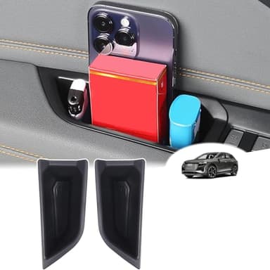 Aunginsy Front Door Side Storage Box Compatible with Audi Q4 E-Tron 2022 2023 2024 2025, ABS Car Front Door Side Armrest Grab Handle Groove Storage Organizer Tray Pocket Slot Mat Insert Accessories