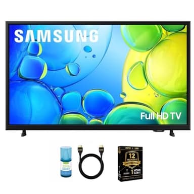 Samsung 32-Inch Smart LED TV Bundle – Full HD 1080p, HDR, Bluetooth, w/ 12 Month CPS Protection, AUX HDMI Cable, and Screen Cleaning.
