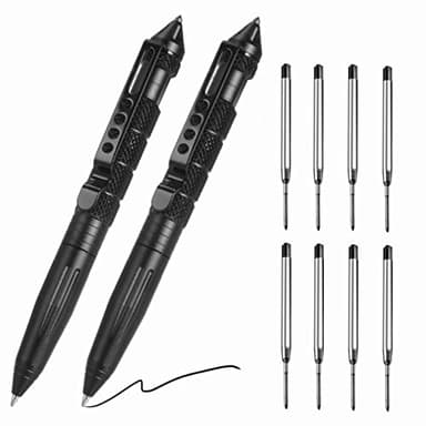 2 Pack Military Tactical Pens with 8 Black Refills, Emergency Self Defense & Glass Breaker Pen, Multi-Functional Survival Tac Pens Gifts for Men Dad Husband Him