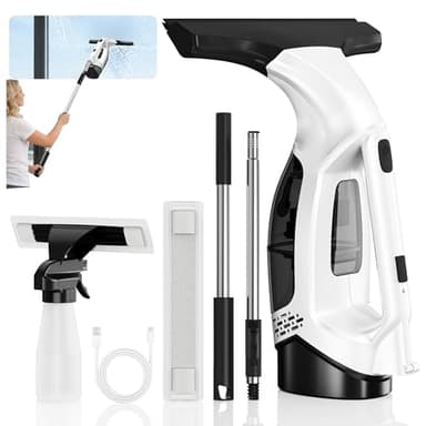 ZRHI Window Vacuum Squeegee with Extendable Pole 31-40", 2000Pa Electric Window Cleaning Tool with 2200mAh and 150ml Dirty Water Tank, Long Handle Squeegee for Shower Glass, Window Cleaning (White)