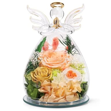 Gifts for Mom Birthday Gifts for Women Preserved Rose Forever Flower in Glass Angel Figurines Fresh Flowers for Delivery Anniversary Mothers Day Real Colorful Roses for Grandma Her Wife from Daughter