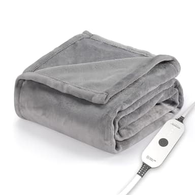 Sunbeam Royal Posh Dove Grey Heated Personal Throw / Blanket, Cozy-Warm, Adjustable Heat Settings