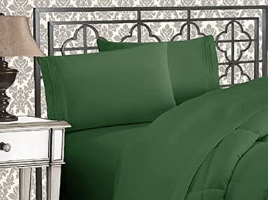Elegant Comfort Luxurious 1500 Premium Hotel Quality Microfiber Three Line Embroidered Softest 4-Piece Bed Sheet Set, Wrinkle and Fade Resistant, California King, Hunter Green
