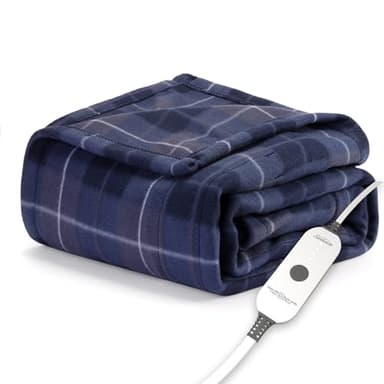 Sunbeam Royal Ultra Rodeen Blue Plaid Heated Personal Throw / Blanket, Cozy-Warm, Adjustable Heat Settings