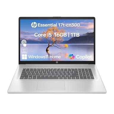 HP Essential 17 Laptop AI PC, 17.3" Touchscreen, Intel Core i5-1334U (10 Cores, up to 4.6GHz Max Turbo), 16GB RAM, 1TB SSD, Backlit Keyboard, Fingerprint Reader, Wi-Fi 6, Windows 11 Home, Silver