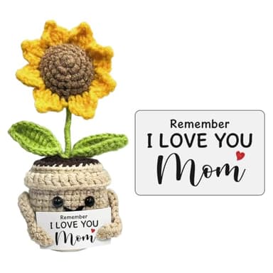 Mini Birthday Gifts for Mom, Mom Gifts from Daughters Remember I Love You MOM, Handmade Crochet Cute Small Sunflower Gifts, Gift for Mom from Daughter, Son, Mothers Day for Mom