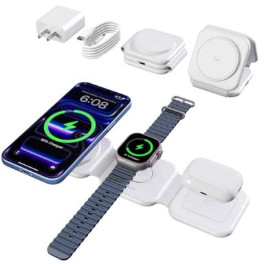 15W Magnetic Travel Charging Station, 3-in-1 Foldable MagSafe Charger