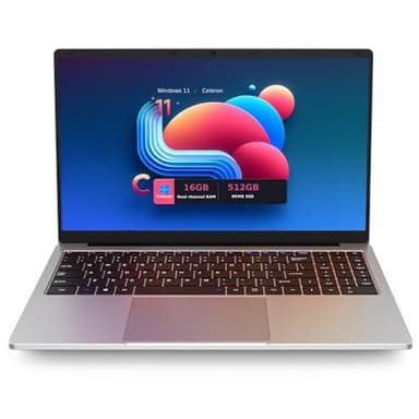 OTVOC Laptop 15.6 inch, Celeron N5105, Quad Core, Up to 2.9GHz, 16GB Dual Channel RAM, 512GB NVME SSD, FHD IPS, 2.0MP, 2.4G+5G WiFi, BT 5.0, Type-C, HDMI, RJ45, HDD, Silver