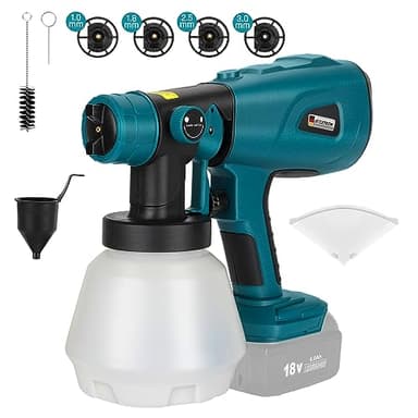 Paint Sprayer for Makita 18V Battery, Cordless HVLP Spray Gun with 4 Copper Nozzles & 3 Patterns. High Power Electric Painter for Furniture, Cabinets, Fence, House (Tool Only)