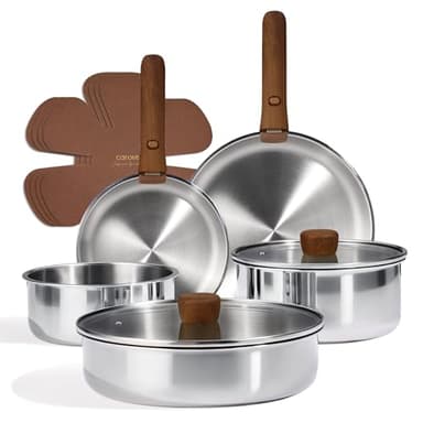 CAROTE 13 PCS Tri-Ply Stainless Steel Cookware Set with Detachable Handle, Pots and Pans Set, Induction Kitchen Cooking Sets, RV/Camping Cookware, Oven Safe