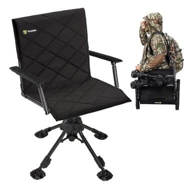 TIDEWE Hunting Chair with Seat Cover, 360 Degree Silent Swivel Blind Folding Chair, 4 Legs Adjustable Height Hunting Seats with Armrest, Portable Comfortable Stable Ground Hunting Chair