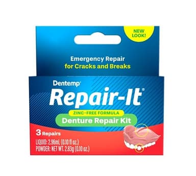 Dentemp Repair Kit - Repair-It Advanced Formula Denture Repair Kit - Repairs Broken Dentures, Mends Cracks and Replace Loose Teeth