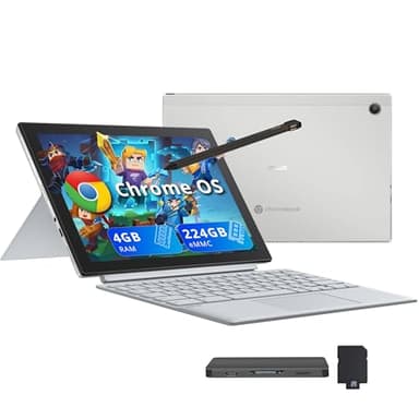 ASUS Chromebook Detachable CM3001 10.5" 2-in-1 WUXGA Touchscreen Laptop, MediaTek Kompanio 520, 4GB RAM, 224GB Storage(64GB eMMC+160GB Docking Station Set), Wi-Fi 6, Chrome OS, Silver