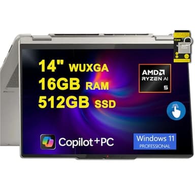 Lenovo Yoga 7 2-in-1 Laptop 14" WUXGA OLED Touch (100% DCI-P3, 600nits HDR) AMD 6-core Ryzen AI 5 340 (Up to 50 TOPS) 16GB DDR5 512GB SSD For Designer Business Professional Win11Pro ICP Hub Copilot AI