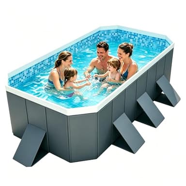 Foldable Swimming Pool, Rectangular Above Ground Swimming Pool for Outdoor Family Square Pool with Drain Plug and Drain Hole, Easy to Assemble Pool for Backyard Dog Pools (116" L x 65" W)