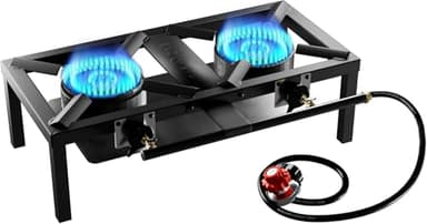 GasOne High Pressure Double Propane Burner - Outdoor Cooking with Heat Shield and Guard – Propane Burner Head for Camping, Tailgating, Seafood Boil, Home Brewing - Patent Pending