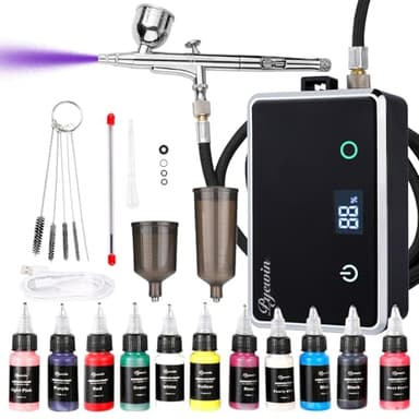 32PSI Cordless Airbrush Kit with Compressor - Portable Handheld Air Brush Gun with LED Display & 0.38mm Anti-Clog Nozzle, Rechargeable Airbrush Set for Model Painting, Nails, Barber, Cake & Makeup