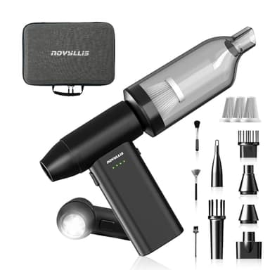 Novyllis Electric Compressed Air Duster Mini Blower Cordless with Computer Vacuum Cleaner kit Lighting 180,000 RPM 5 Speed Handheld 3 in 1 USB-C for pc Keyboards Home Car BBQ Grill