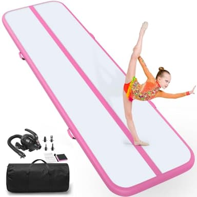 Air Tumble Track Mat, 10ft/6.6ft/13ft/16ft/20ft Inflatable Tumbling Track Mat for Gymnastics, 4/8in Thickness Gym Mats for Home Use/Training/Cheerleading/Yoga/Water with Electric Pump - Pink