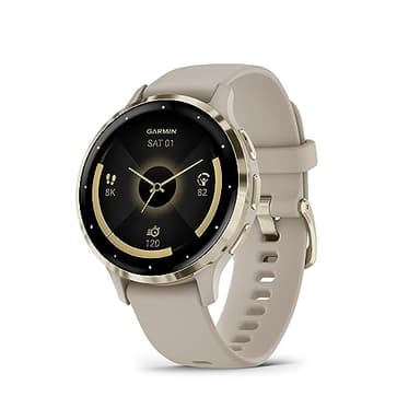 Garmin Venu 3S Soft Gold Stainless Steel Bezel 1.2-Inch AMOLED Touchscreen Display Smart Watch, Garmin Connect, Phone Supported with 41mm French Gray Case and Silicone Band
