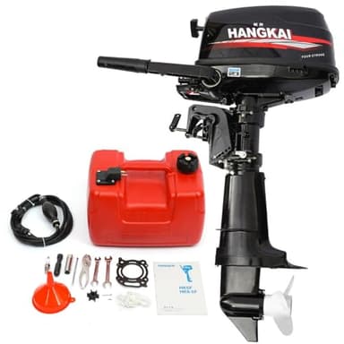 HANGKAI 6.5HP 4 Stroke Outboard Motor Heavy Duty Short Shaft Fishing Boat Engine w/Water Cooling CDI System Inflatable Marine Fishing Yacht Engine with Fuel Tank for Outdoor Adventure