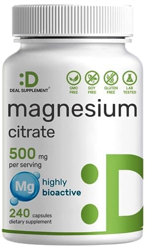 DEAL SUPPLEMENT Magnesium Citrate 500mg, 240 Capsules | Easily Absorbed, Purified Trace Mineral – One a Day, Non-GMO