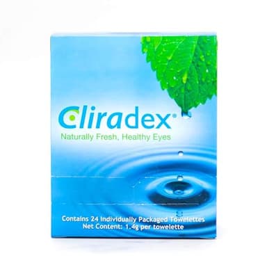 Cliradex Towelettes - Natural Face, Eyelash & Eyelid Cleanser - Wipes for Demodex, Blepharitis, Mgd and Red Irritated Eye Lid - Tea Tree Oil Extract.