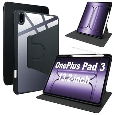 Suttkue for OnePlus Pad 3, PC 360°Swivel case with Pen Slot, Lightweight,Scratch Resistant, Black for OnePlus Pad 3 13.2 inch 2025