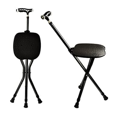 Yayayo Hold 440 lbs Folding Canes with Seat Walking Stick Height Adjustment Cane Seat Capacity Frosted Handle with Magnetic Therapy Stone Crutches Stool (Square LED)