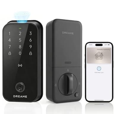 DREAME Smart Door Lock Turbo lite, Smart Locks for Front Door homekit, Apple Home Key Support, 12-Months Battery Life, AI Fingerprint, Smart Deadbolt Lock with App Control, IP54 Waterproof, Auto Lock