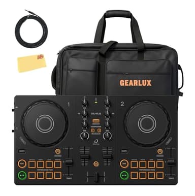 Pioneer DJ AlphaTheta DDJ-FLX2 Compact 2-Channel DJ Controller Bundle with Carrying Case, Instrument Cable, and Austin Bazaar Polishing Cloth