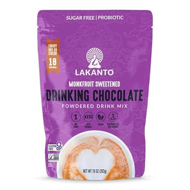Lakanto Sugar Free Drinking Chocolate - Cold or Hot Cocoa Powder Mix, Shelf Stable Probiotics, Monk Fruit Sweetener, Keto Diet Friendly, Vegan, Dutch Cocoa, Gourmet Taste (Original - 10 oz)