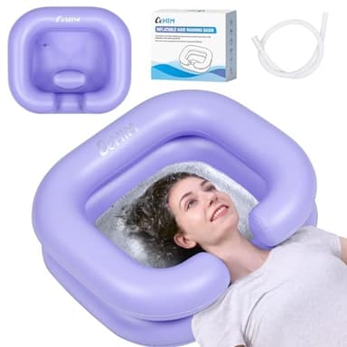 Cehim Inflatable Shampoo Basin - Portable Shampoo Bowl, Hair Washing Basin for Bedridden, Disabled,Injured, Hair Wash Tub for Dreadlocks and at Home Sink Washing (Light purple)