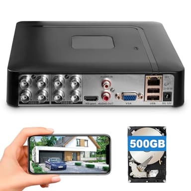 Douevo 1080p 8 Channel Security DVR Recorder with 500GB Hard Drive, H.265+ 8CH Surveillance Digital Video Recorder,Hybrid 5-in-1 (TVI/AHD/CVI/CVBS/IPC) CCTV DVR for Security Camera,Easy Remote Access