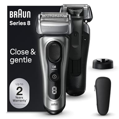 Braun Series 8 Electric Razor for Men, with 4+1 Shaving Elements & Precision Long Hair Trimmer, Close & Gentle Even on Dense Beards, Wet & Dry Electric Razor with 60min Runtime, 8517s Galvano Silver