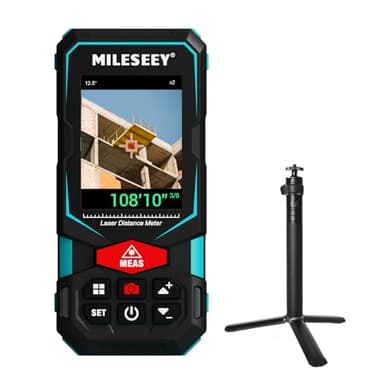 MILESEEY 330Ft Outdoor Laser Measure with Camera Viewfinder, Includes Adjustable Aluminum Tripod with Portable Handle and Protection Case for Protection and Organization