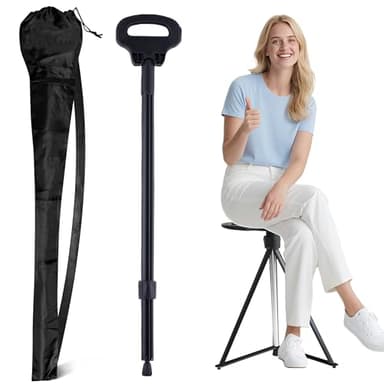 ALEVMOOM Walking Cane with Seat Folding Lightweight, 2-in-1 Cane Stool for Adults, Aluminum Walking Stick with Seat, Stick Chair Portable Stool for Senior-Black 34 in/1.8 LBS