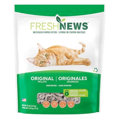 Fresh News Recycled Paper Original Pellet Cat Litter, 12 Pound, Non-Clumping, Unscented, Made in USA
